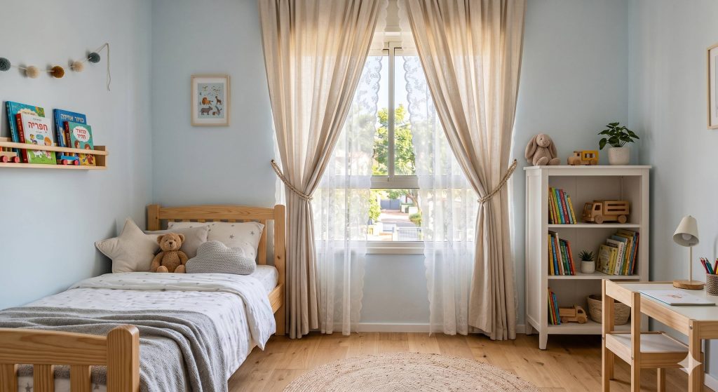 וילון כפול בחדר שינה של ילדים